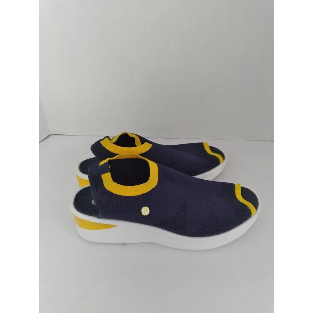 Comfortable Slip-On Athletic Sneakers Blue Yellow Trim Lightweight Walking Shoes